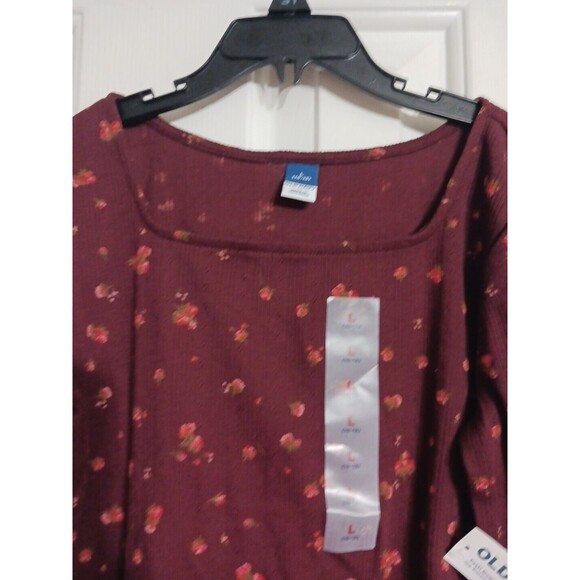 NWT Girls Old Navy Long Sleeve Pointelle Knit Top Size L 10-12 Burg Floral K2 - Picture 2 of 4